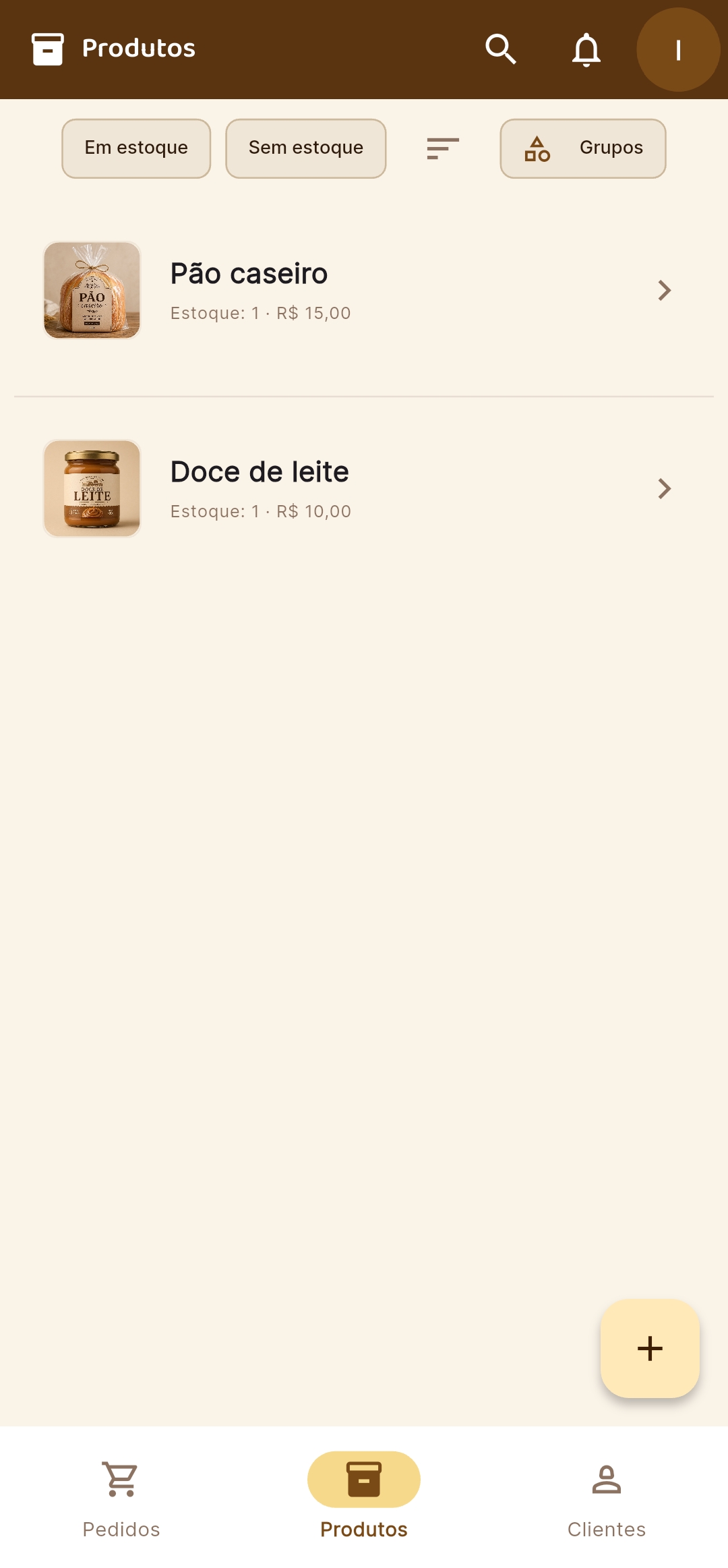 Tela de Produtos